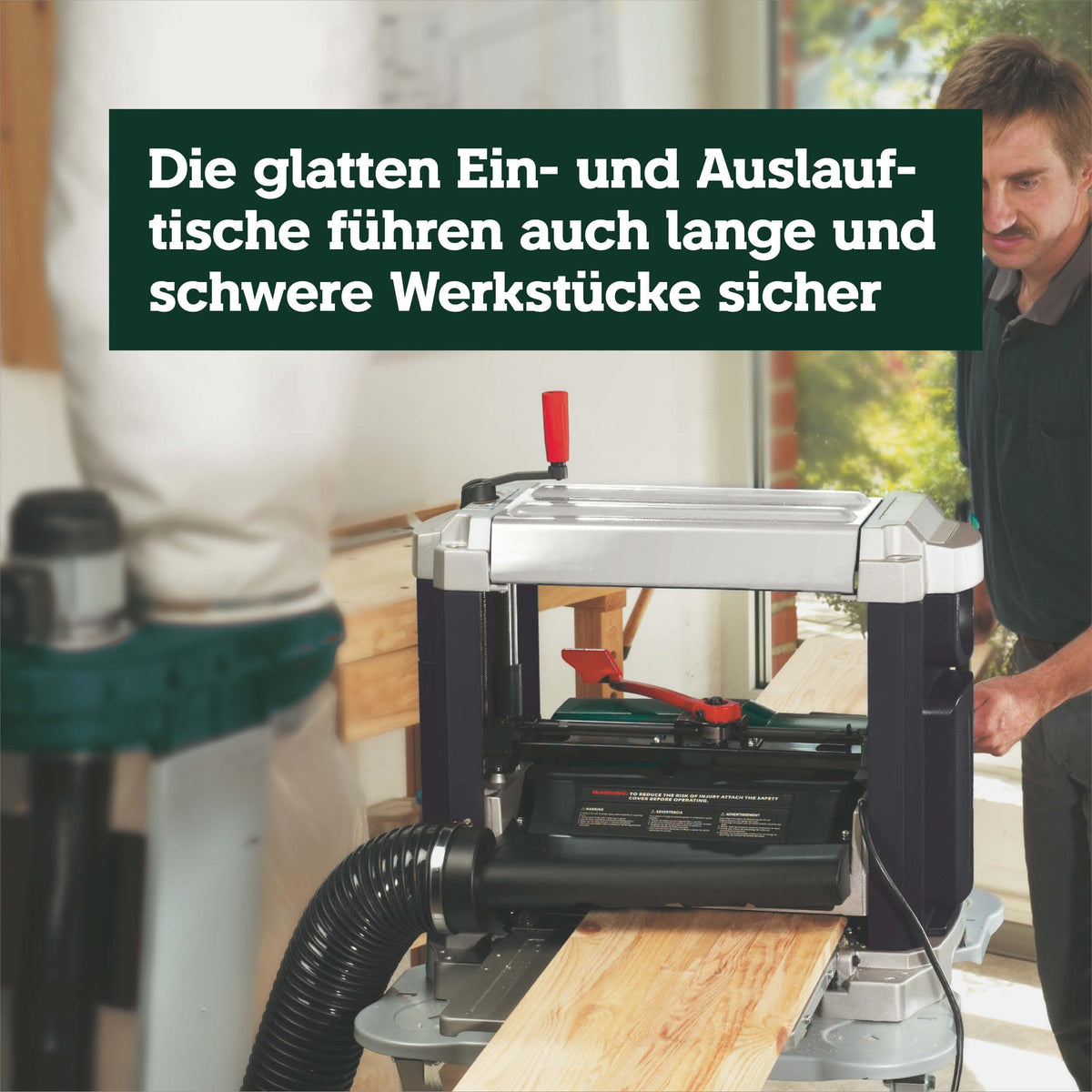 Dickenhobel DH 330 mit 1800 W und HSS-Messern, mobile Hobelmaschine mit Handkurbel und Absaugstutzen