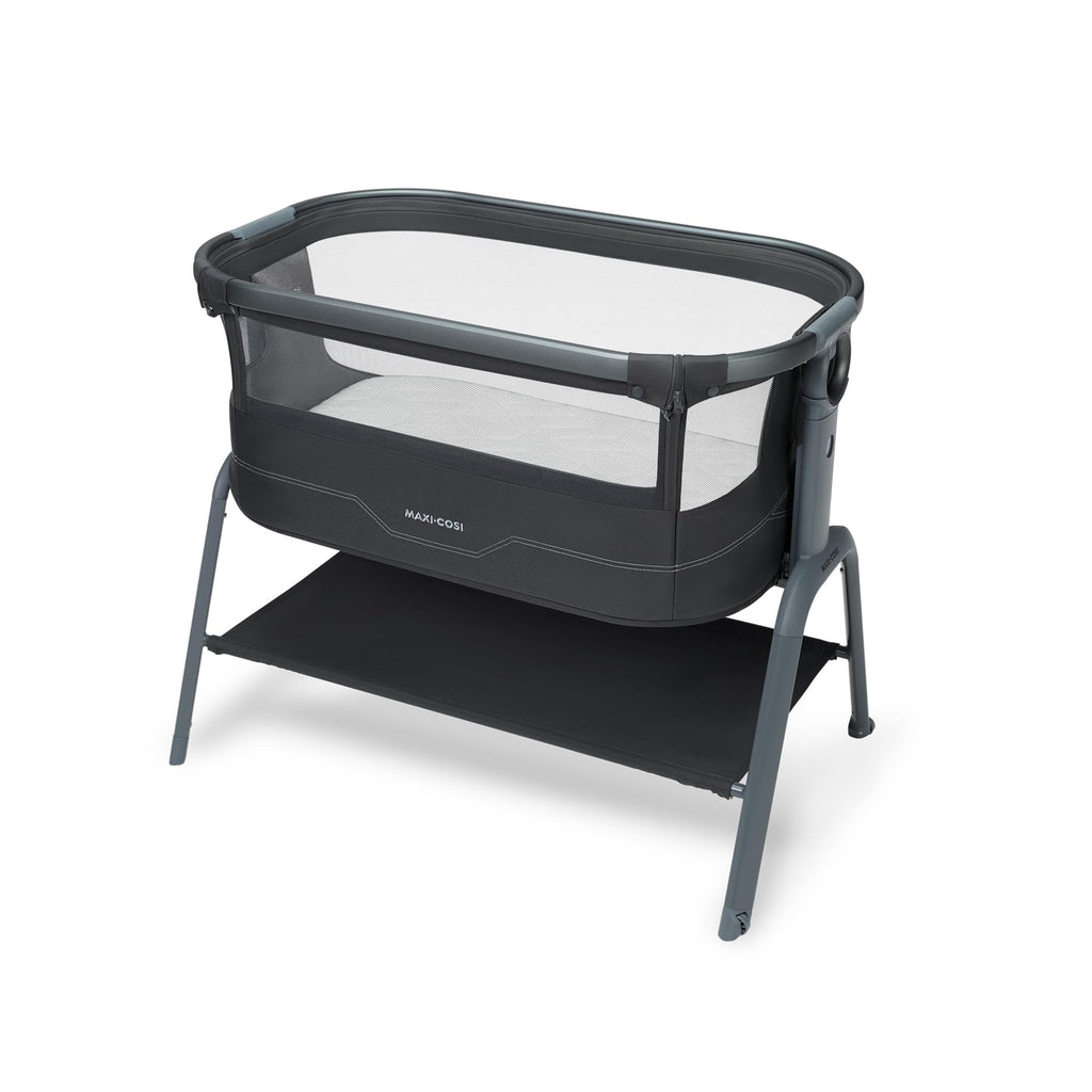 Baby Beistellbett Iora² von 0-6 Monaten mit CloudCore-Matratze, 5 Höhenstufen und Easy Slide, klappbar mit Rollen und Tragetasche, Elegance Graphite