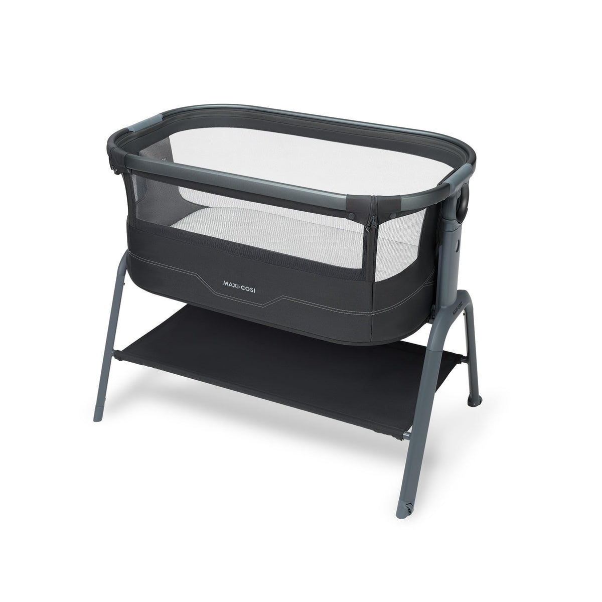 Baby Beistellbett Iora² von 0-6 Monaten mit CloudCore-Matratze, 5 Höhenstufen und Easy Slide, klappbar mit Rollen und Tragetasche, Elegance Graphite