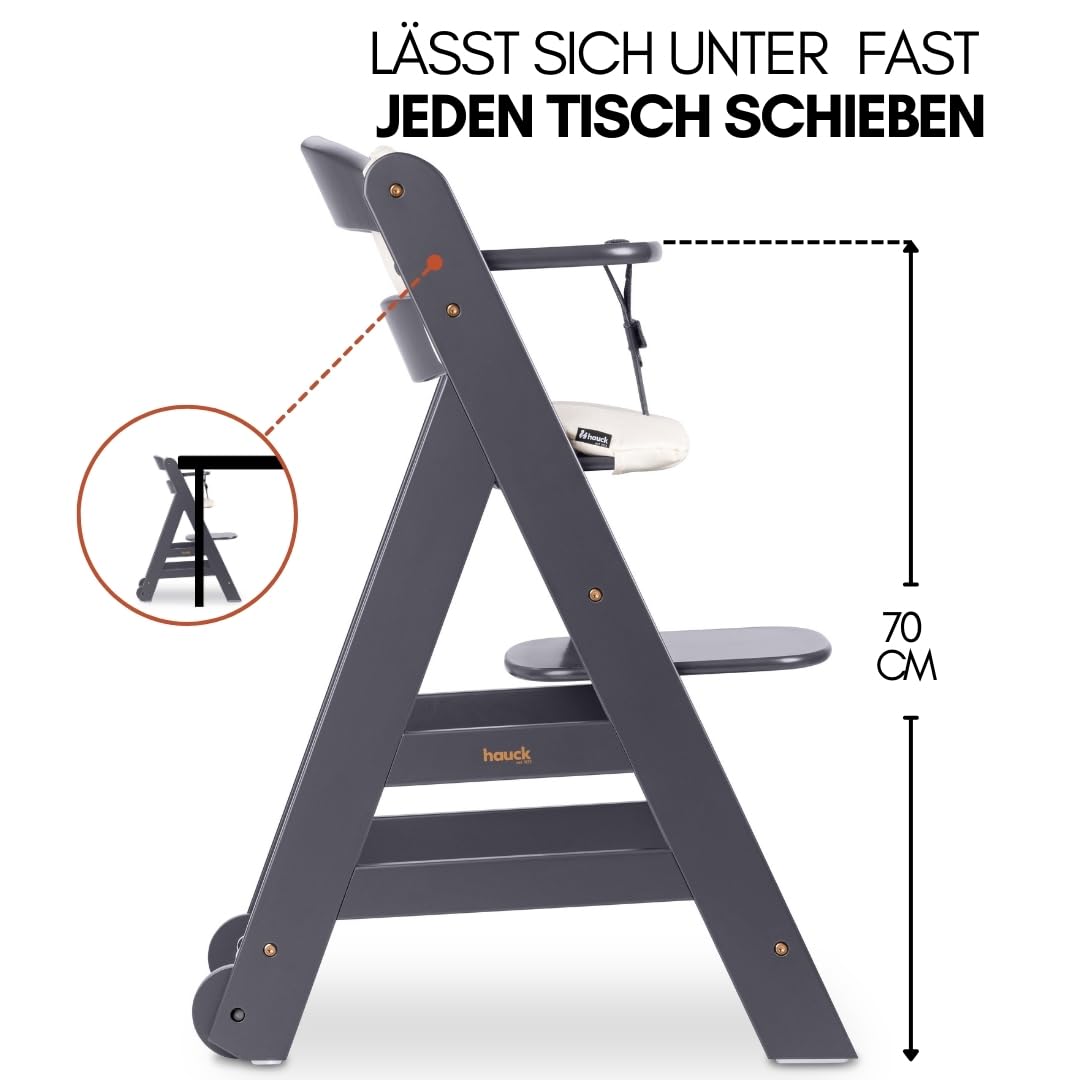 5-in-1 Hochstuhl Beta+ Newborn Set mit Deluxe Bouncer, Sitzpolster und Essbrett, aus FSC-zertifiziertem Buchenholz, Dark Grey