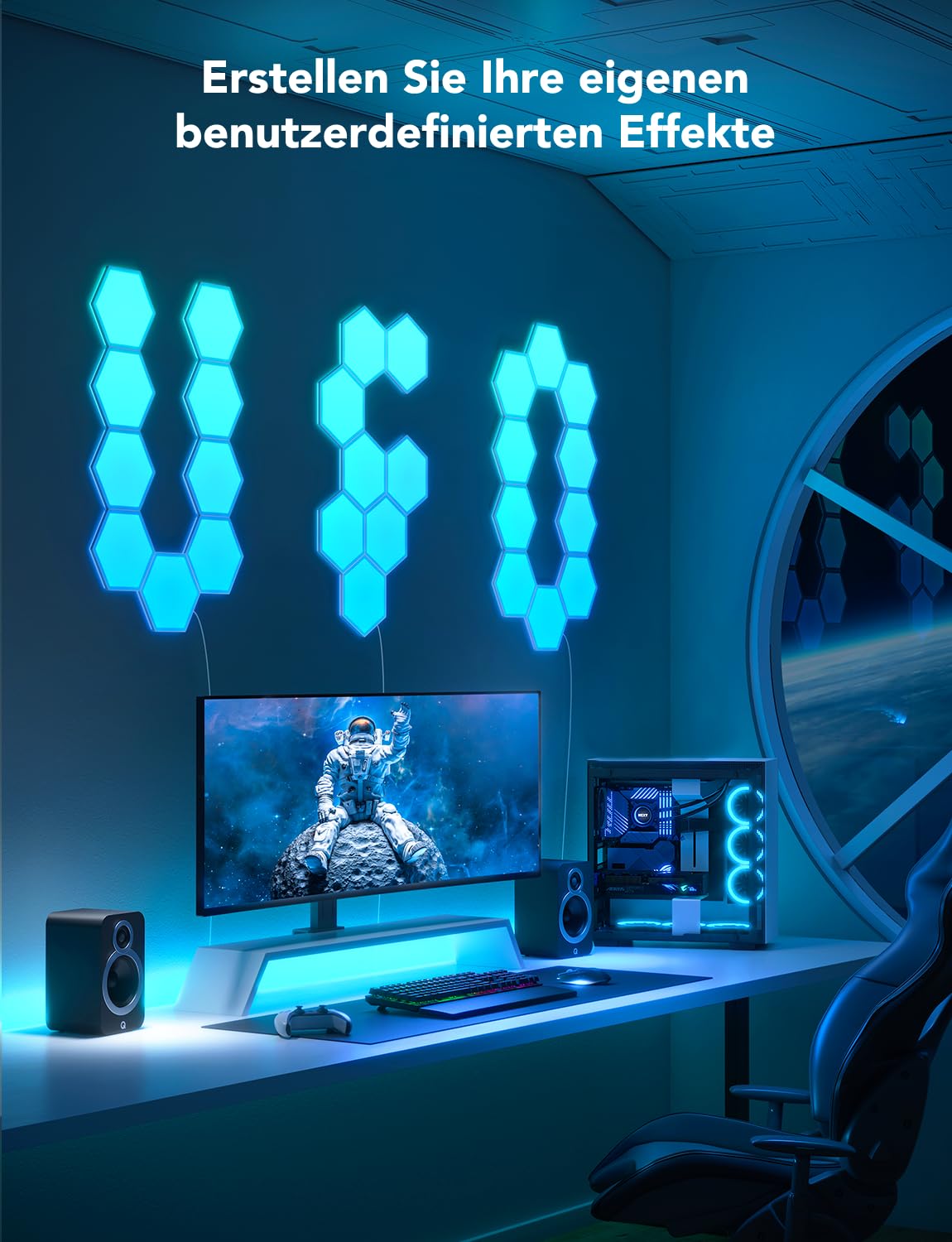 LED Hexagon Wandpaneele RGBIC Gaming Wandleuchten App-Steuerung Musik-Synchronisation Szenenmodi Timer und Sprachsteuerung