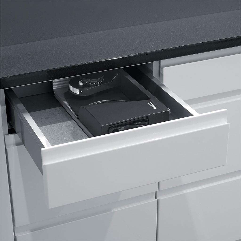 Klappbarer Allesschneider MYtiny MT1006 mit 170 mm Edelstahl-Wellenschliffmesser 0 bis 15 mm Schnittstärke 45 W Vollmetall