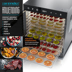 Dörrautomat aus Edelstahl mit 12 Gitterrosten, 800 W, 30-90 °C, 12 Einlegetabletts mit insgesamt 10.000 cm², für Obst, Fleisch und Pilze