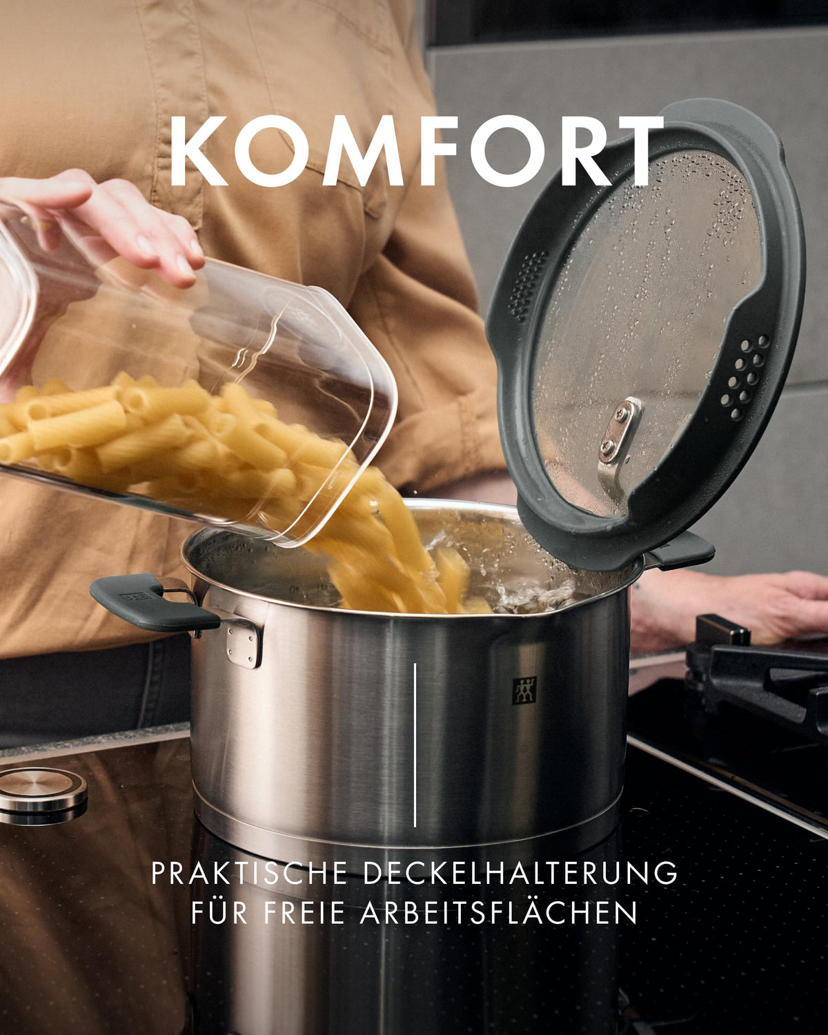 Kochtopf-Set Simplify 5-teilig mit integriertem Sieb Induktion Edelstahl Grau 16 bis 24 cm 1,5 bis 6 L