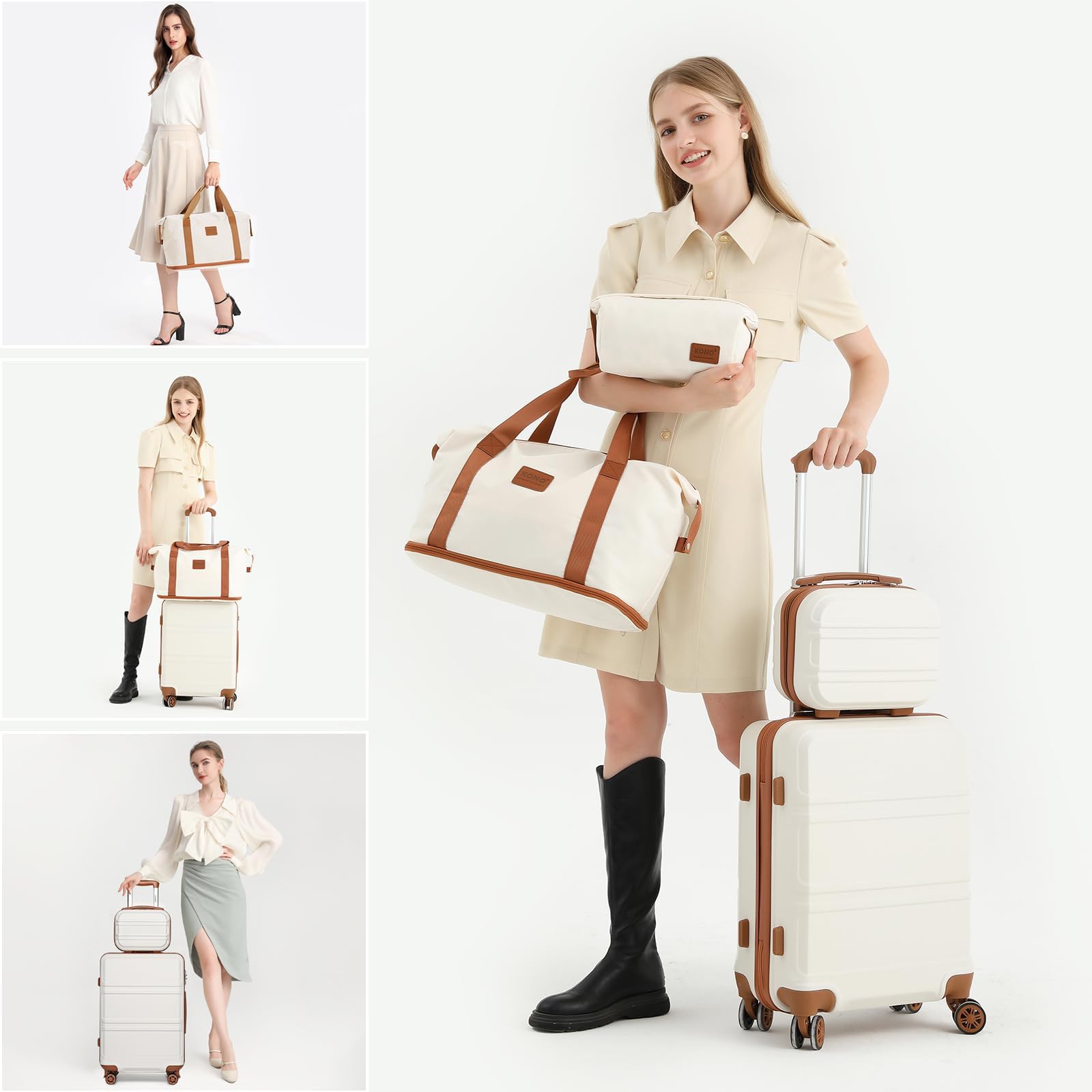 Set de 6 valises rigides de voyage 55 65 74 cm 4 roulettes avec vanity case et sac de voyage pliable