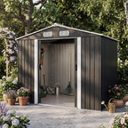 Metall Gerätehaus 260 x 205 x 180 cm mit Fundament Satteldach Schiebetür Belüftungsöffnungen 4 Haken