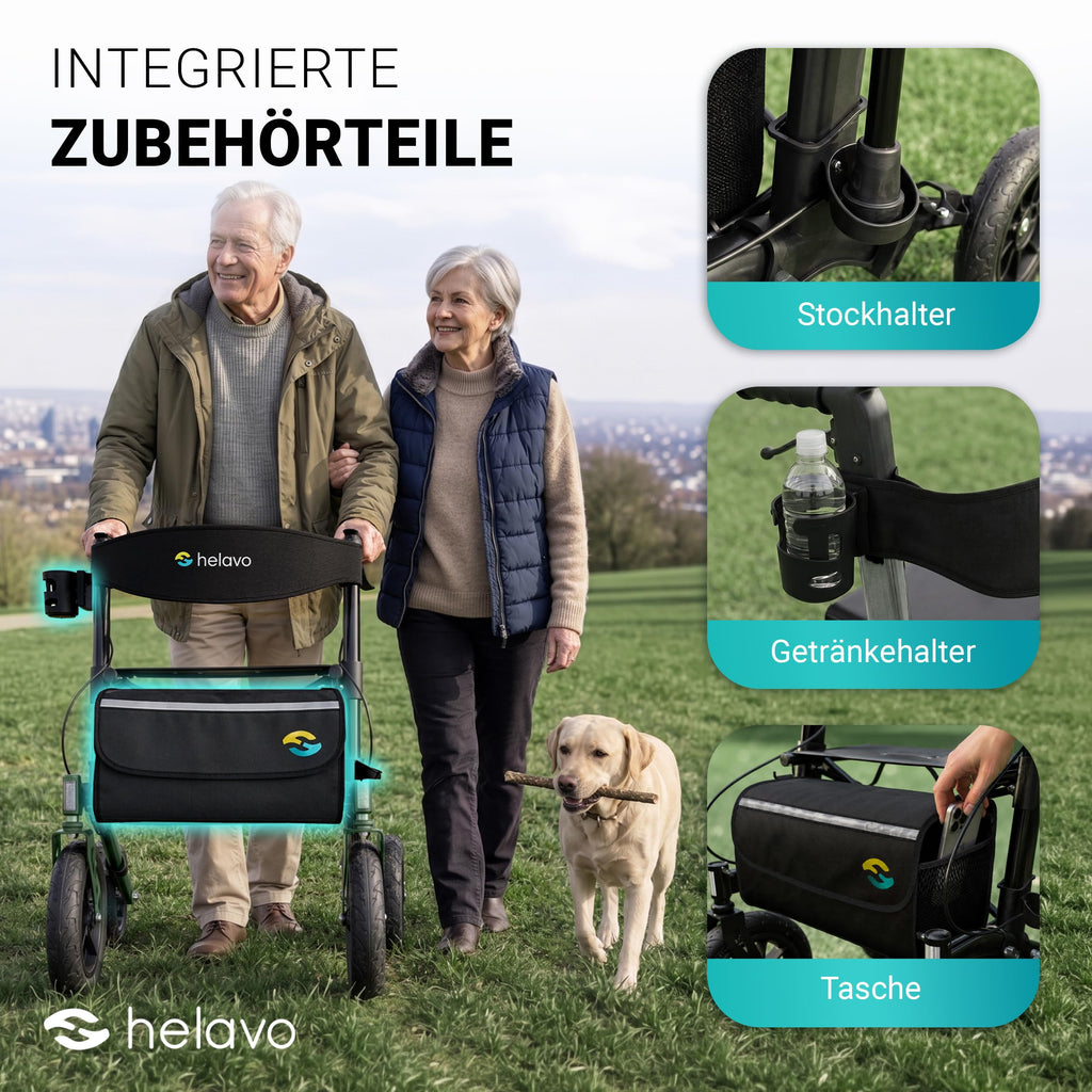 Outdoor-Rollator mit Luftbereifung, faltbar für Draußen, bis 136 kg, Sitz und Rückenlehne