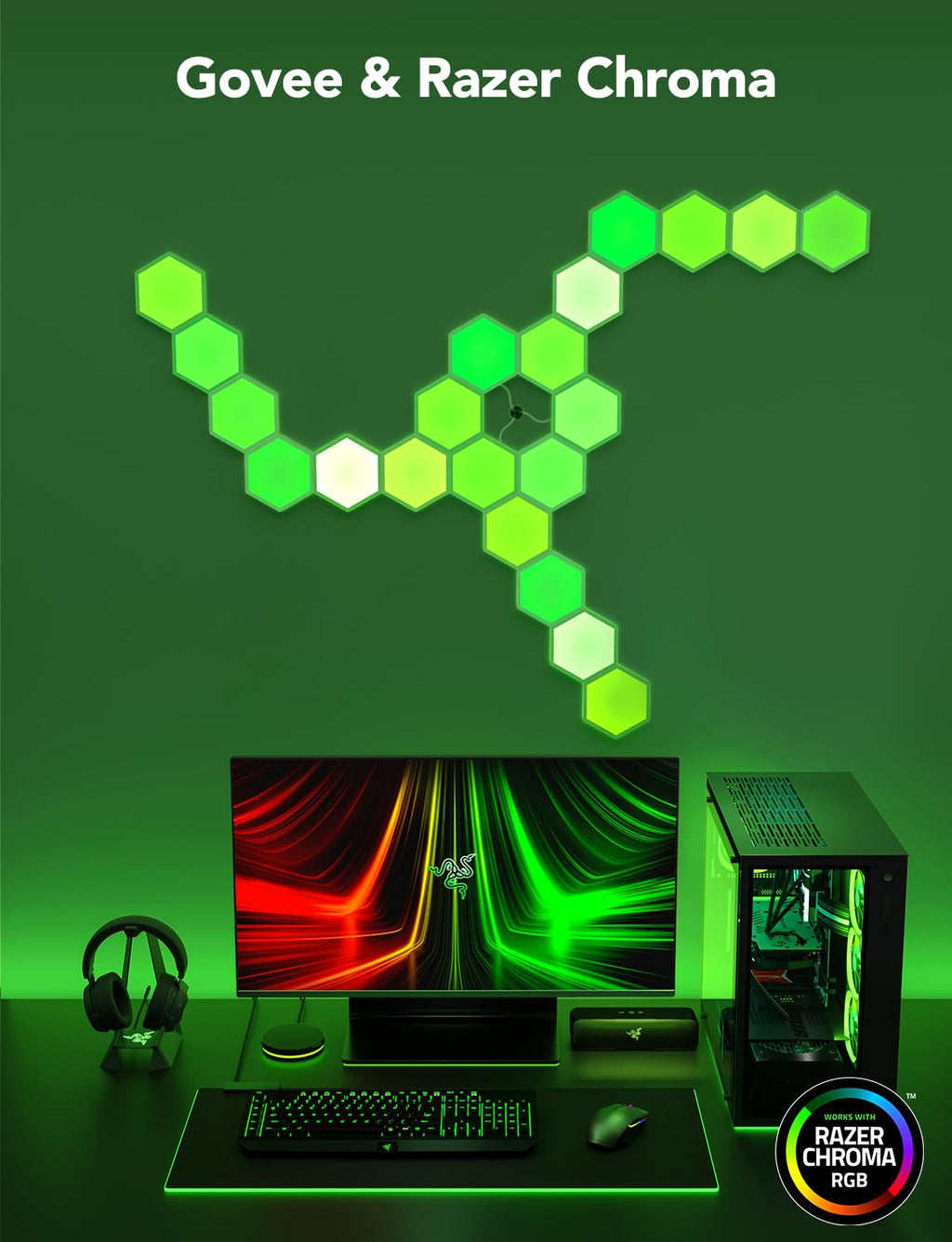 LED Hexagon Wandpaneele RGBIC Gaming Wandleuchten App-Steuerung Musik-Synchronisation Szenenmodi Timer und Sprachsteuerung