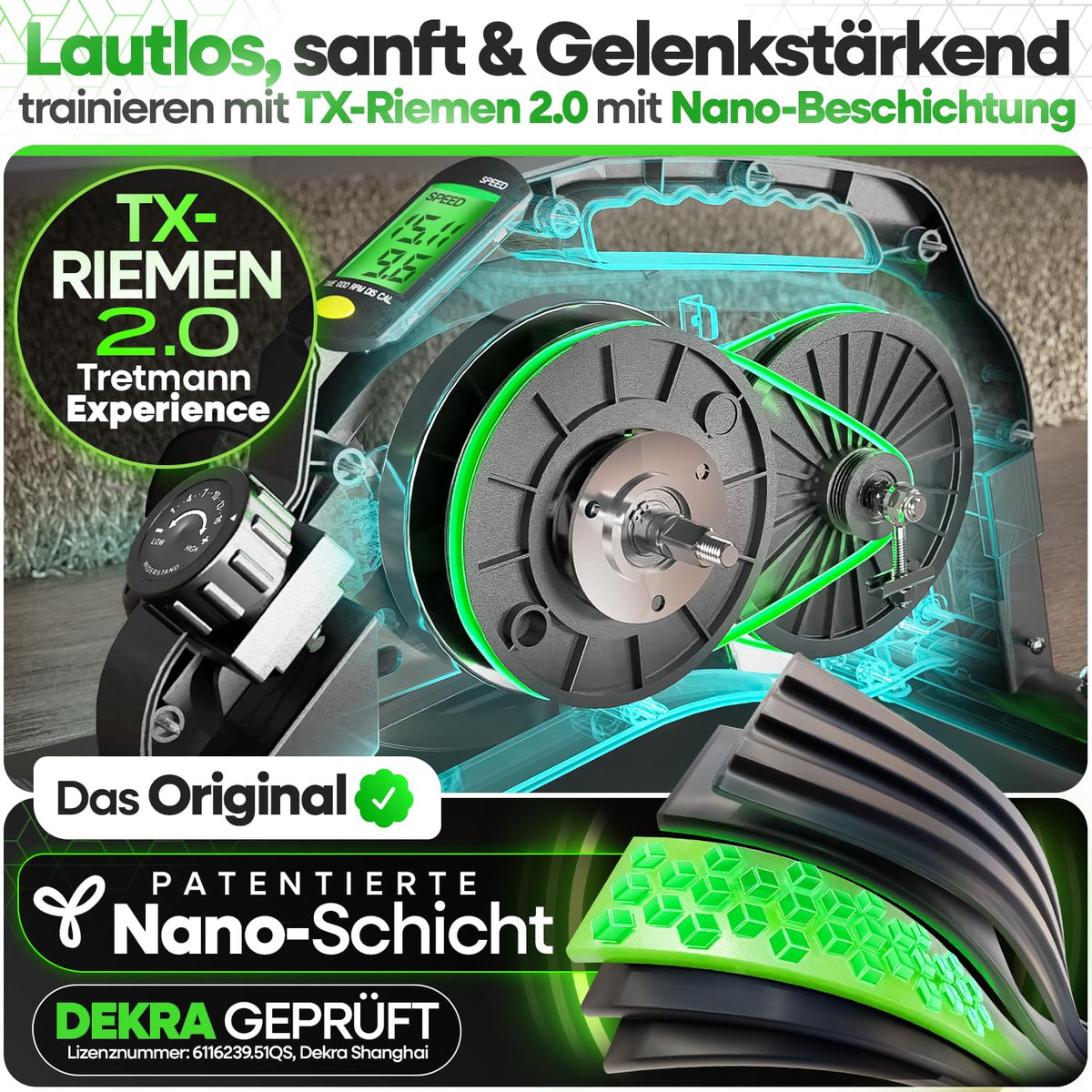 Pedaltrainer Pro mit Anti-Rutsch-Set, Mini-Heimtrainer für Beine, bis 150 kg, leise