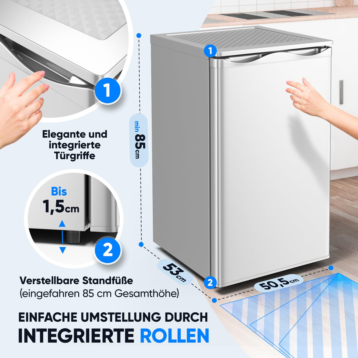 Klein-Gefrierschrank 73 L mit 4-Sterne-Gefrierfach, 3 Fächer und wechselbarem Türanschlag, silber