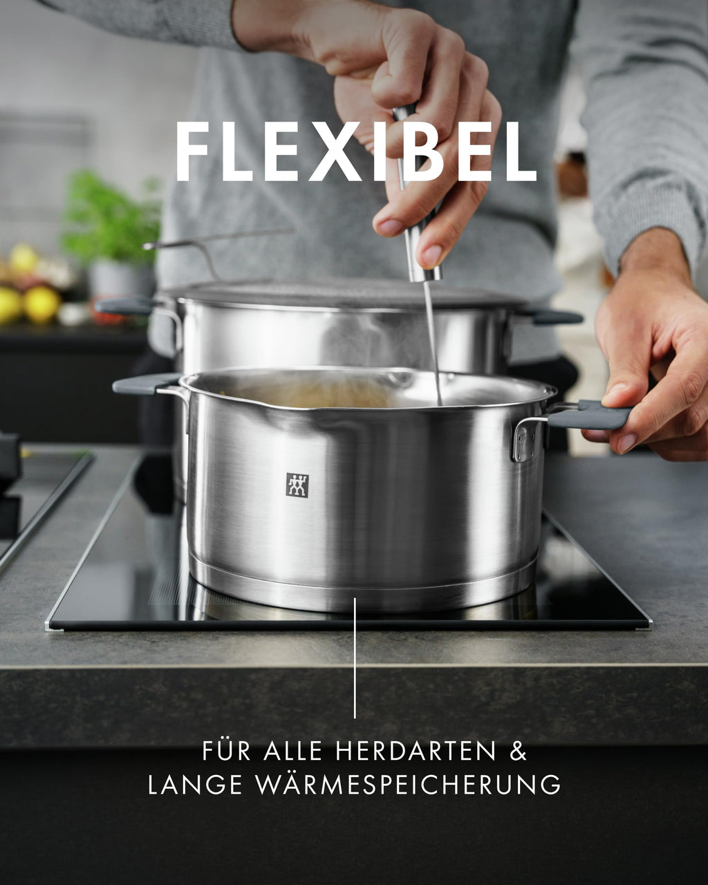 Kochtopf-Set Simplify 5-teilig mit integriertem Sieb Induktion Edelstahl Grau 16 bis 24 cm 1,5 bis 6 L