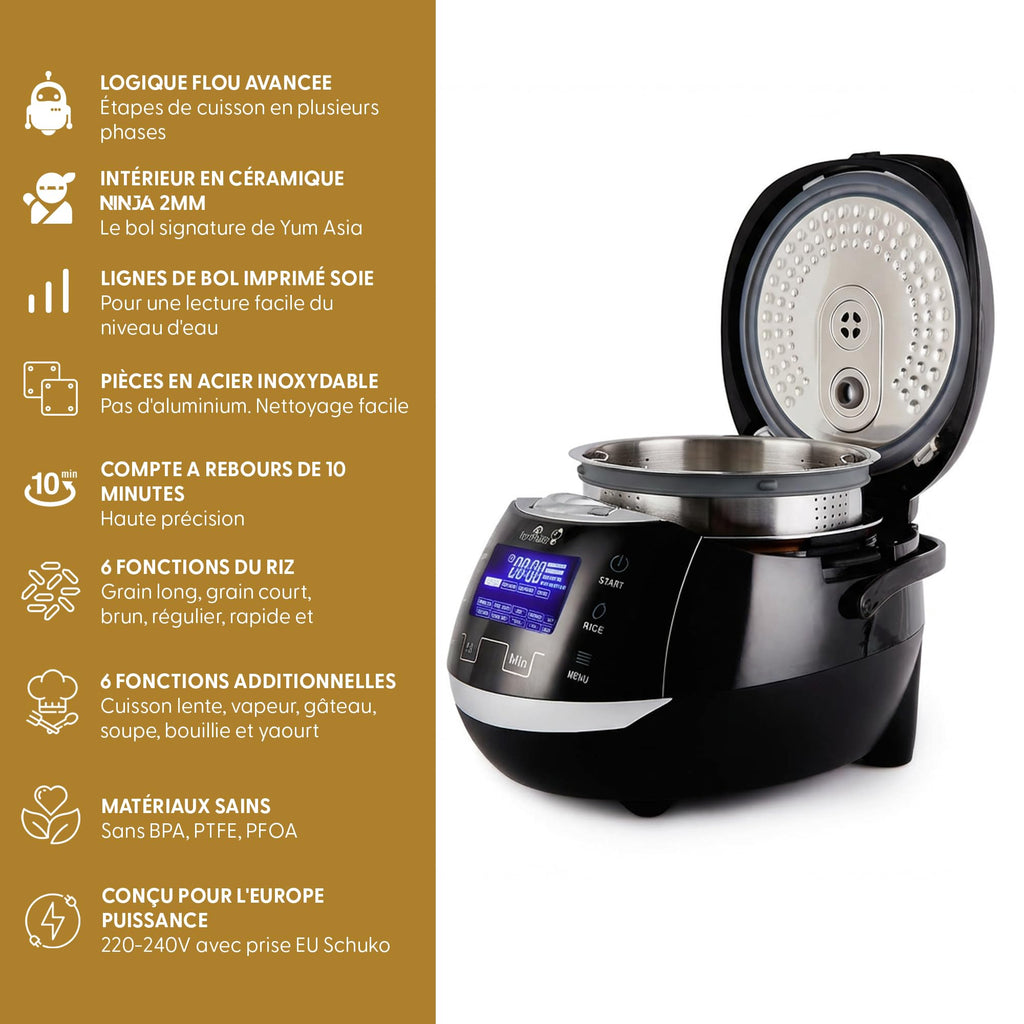 Cuiseur à riz intelligent Sakura 1,5L avec bol céramique 8 tasses logique floue avancée 6 fonctions de cuisson