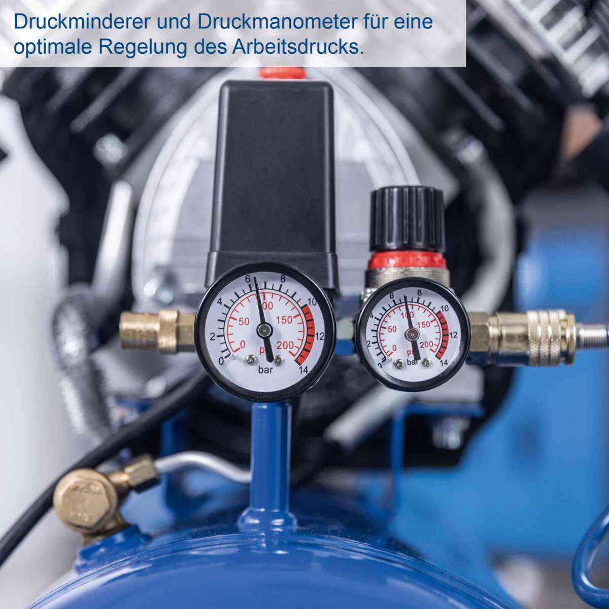 Druckluftkompressor HC53DC, 2200 W, 50 L Kessel, 10 bar, 412 L/min Ansaugleistung, ölgeschmiert, Doppelzylinder