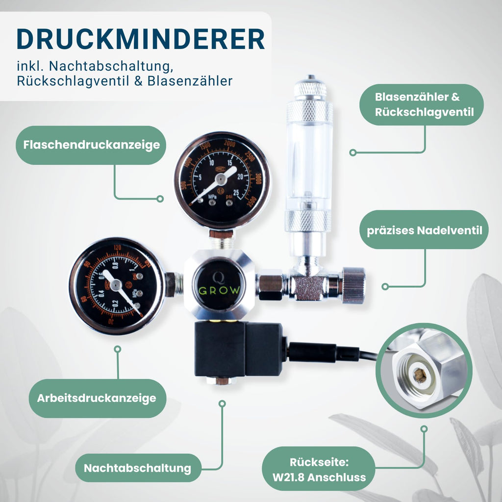 CO2 Anlage Aquarium Komplettset mit 425 g CO2 Flasche Druckminderer Diffusor Dauertest für Aquarien 20 bis 1000 L