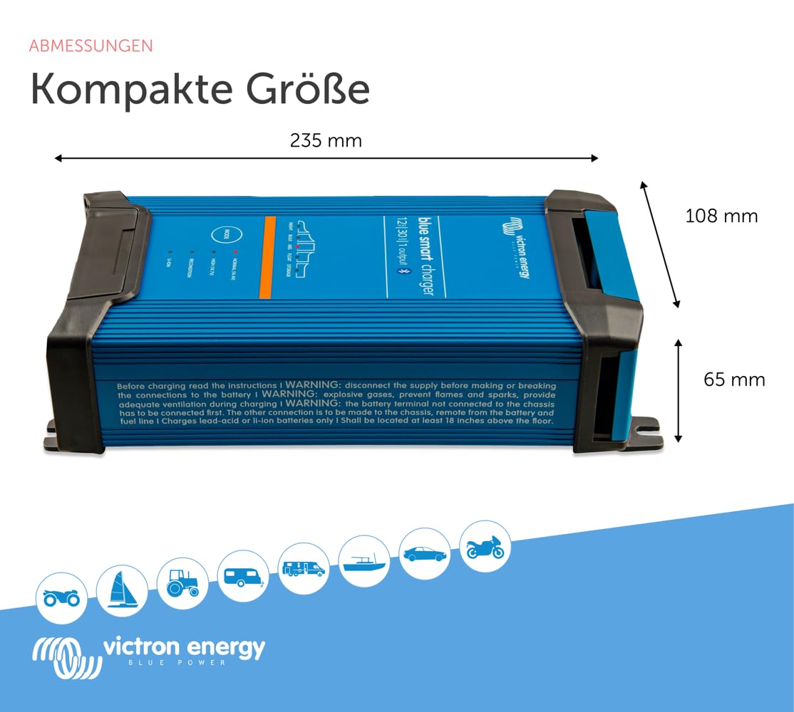 Bluetooth Batterieladegerät 12V 30A mit 1 Ausgang und CEE 7/7 Stecker, 6-Stufen-Ladealgorithmus für Lithium-Ionen