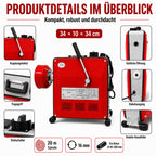 Rohrreinigungsmaschine 850W mit 400 U/min Ausgangsdrehzahl für Rohre Ø40–200 mm, inkl. 20 m Spirale, Biegespirale und 6 Reinigungsköpfen