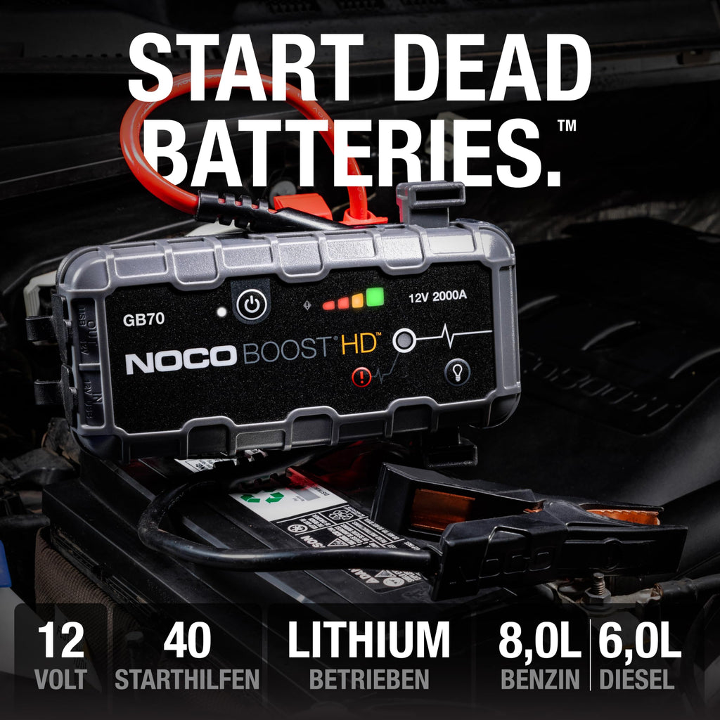 Starthilfe Powerbank 2000A für Benzin bis 8,0L und Diesel bis 6,0L, 12V Lithium mit Powerbank-Funktion und LED-Lampe