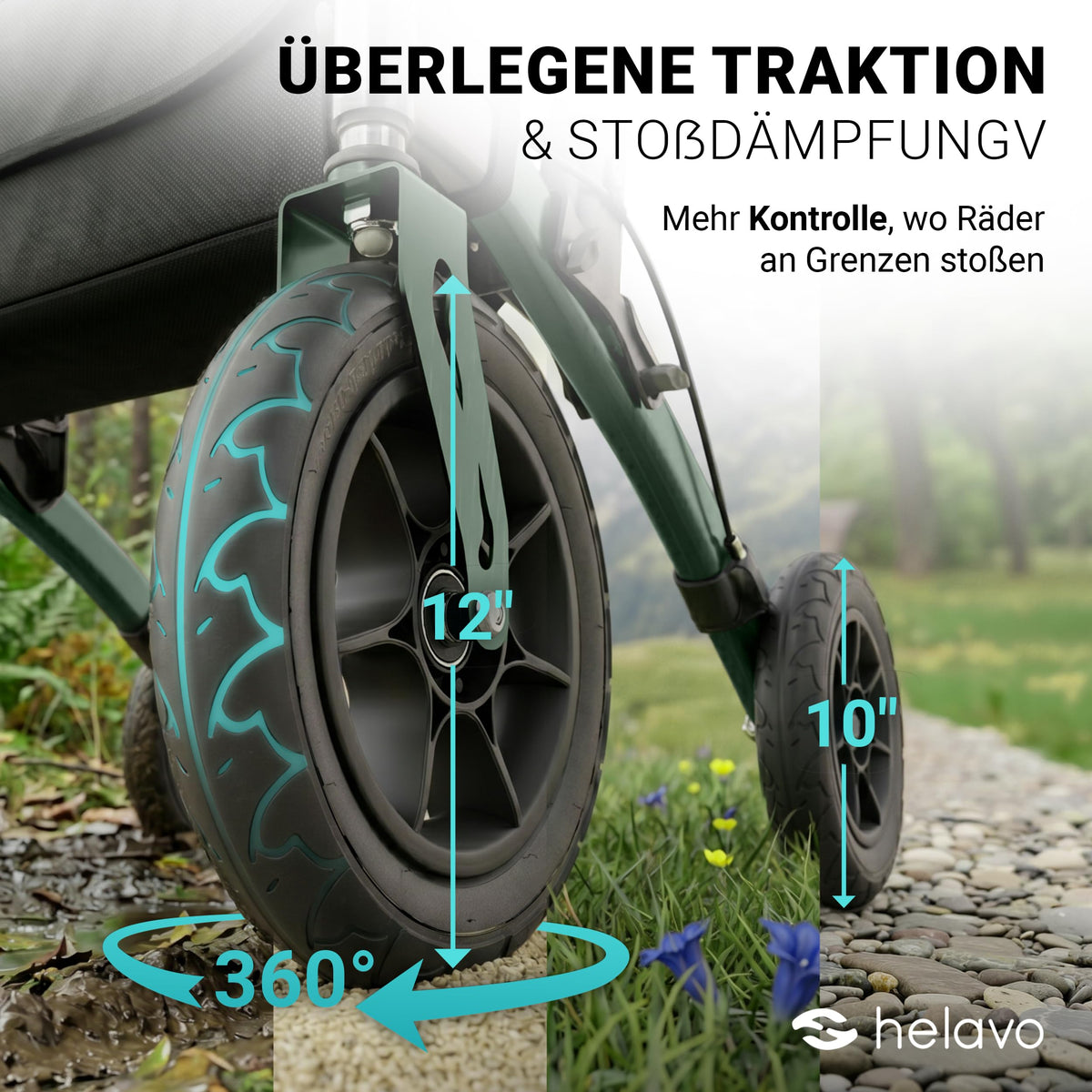Outdoor-Rollator mit Luftbereifung, faltbar für Draußen, bis 136 kg, Sitz und Rückenlehne