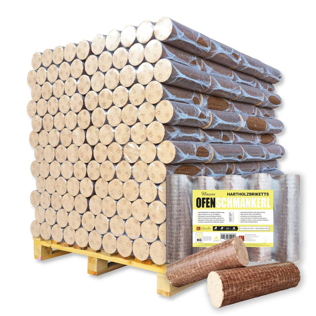 Nestro Hartholzbriketts aus Buche und Eiche, 960 kg Palette, Ø 70-90 mm, 5,2 kWh/kg