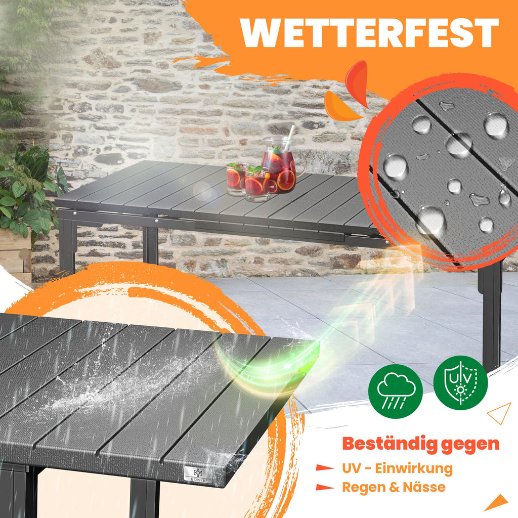 Ausziehbarer Gartentisch 180 bis 240 x 90 cm für 6 bis 8 Personen mit Stahlgestell und HDPE-Tischplatte