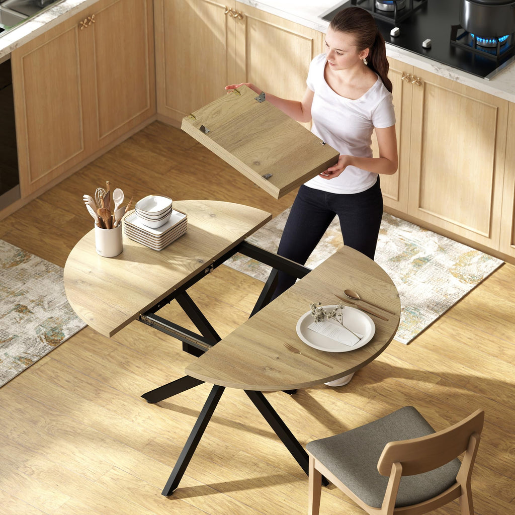 Ausziehbarer Esstisch 100/135 x 100 cm für 4–6 Personen mit Butterfly-Einlegeplatte und X-förmigem Gestell