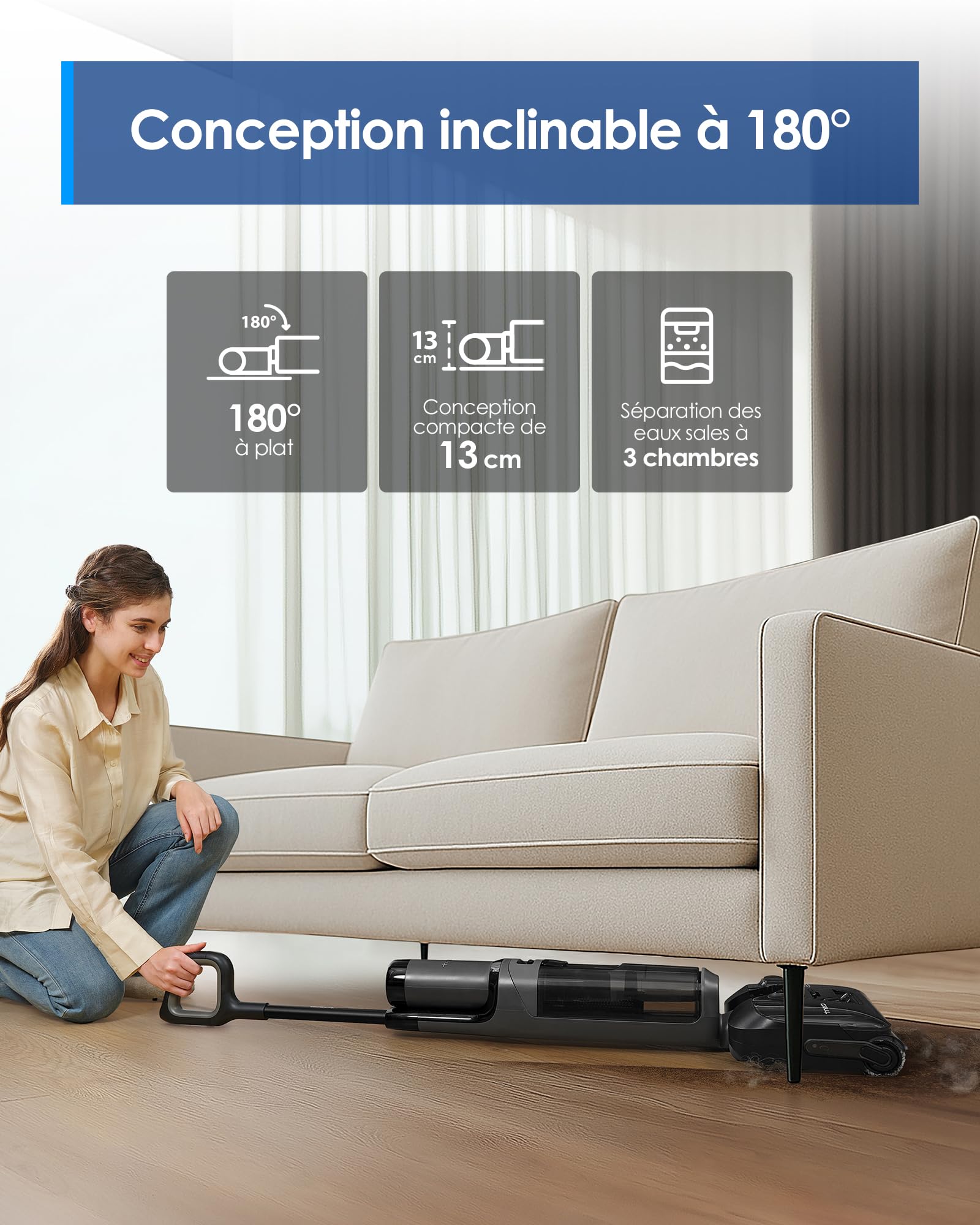 Aspirateur laveur sans fil Floor One i6 Stretch 20 kPa 180° 40 min avec station de séchage
