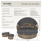 Bain de soleil jardin modulable Santorin II résine tressée 175 x 171 x 136 cm avec pare soleil pliable coussins inclus