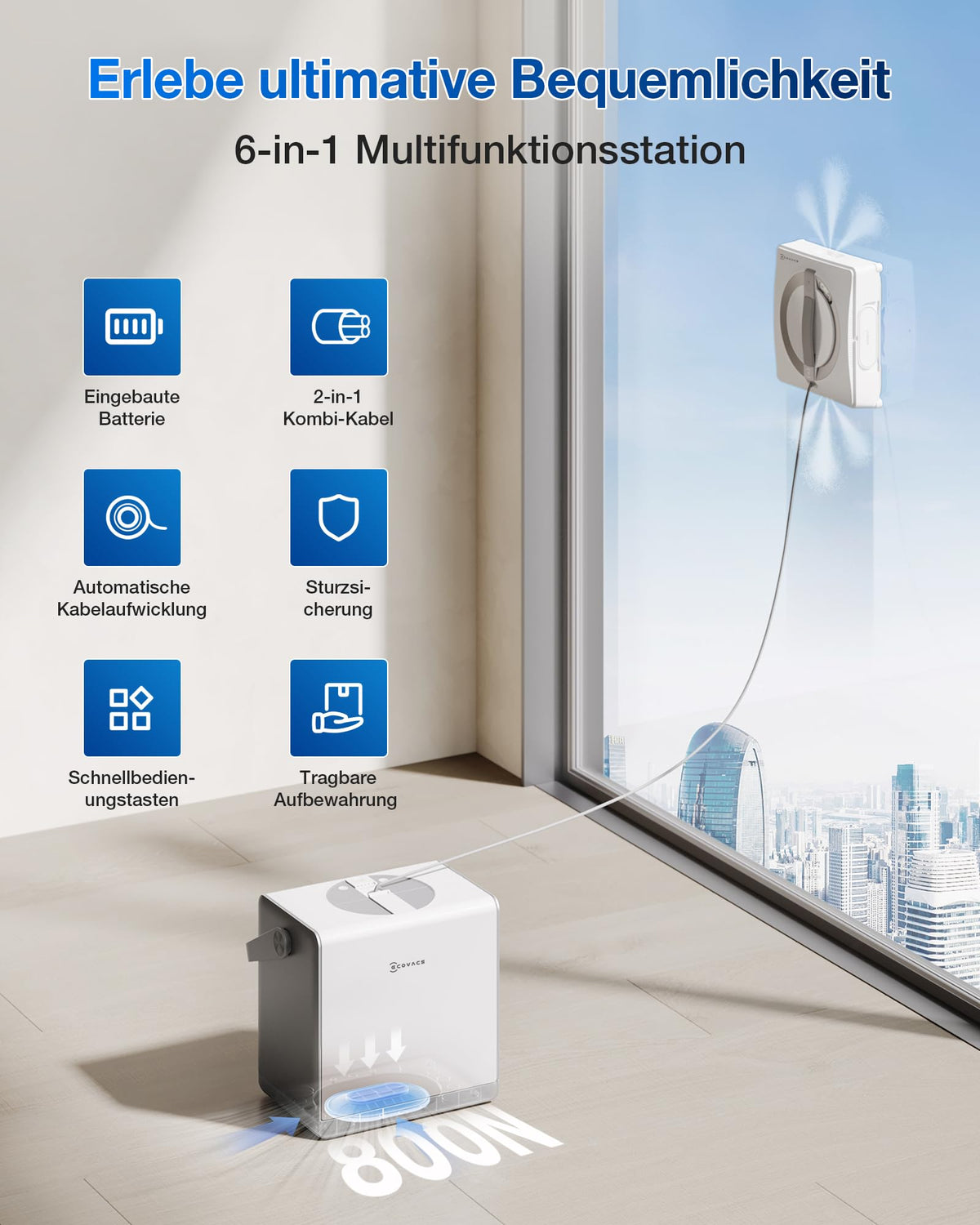 Fensterputzroboter WINBOT W2 PRO Omni mit 6-in-1 Multifunktionsstation und 12-stufigem Schutzsystem, weiß