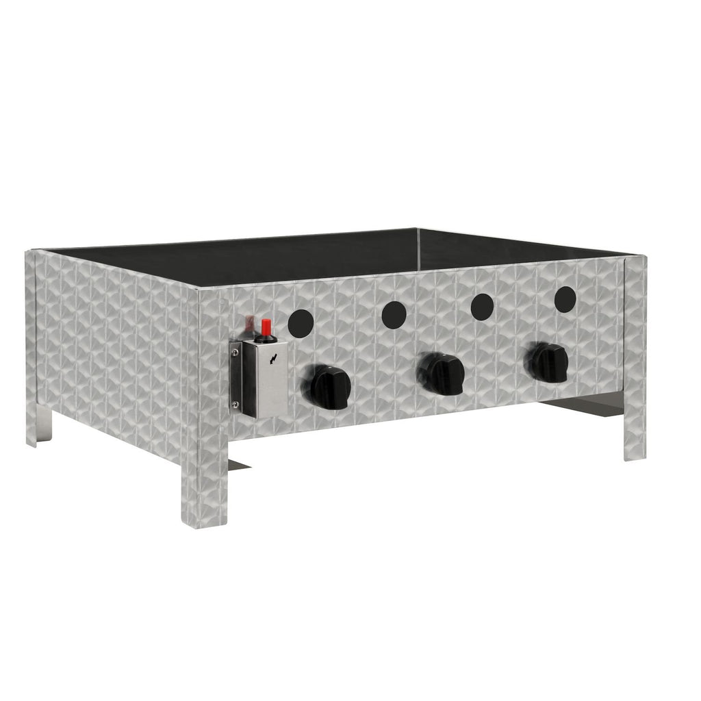 Edelstahl Gastrobräter mit 3 Brennern, 64 x 52 x 27 cm, Gasgrill für Propangas oder Butangas inkl. Grillrost, Flammenblech, Fettwanne und
