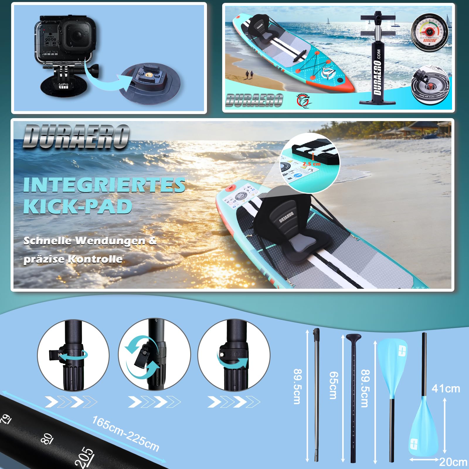 Planche SUP gonflable 330 x 76 x 15 cm avec siège kayak pagaie réglable 3 ailerons support caméra charge 150 kg