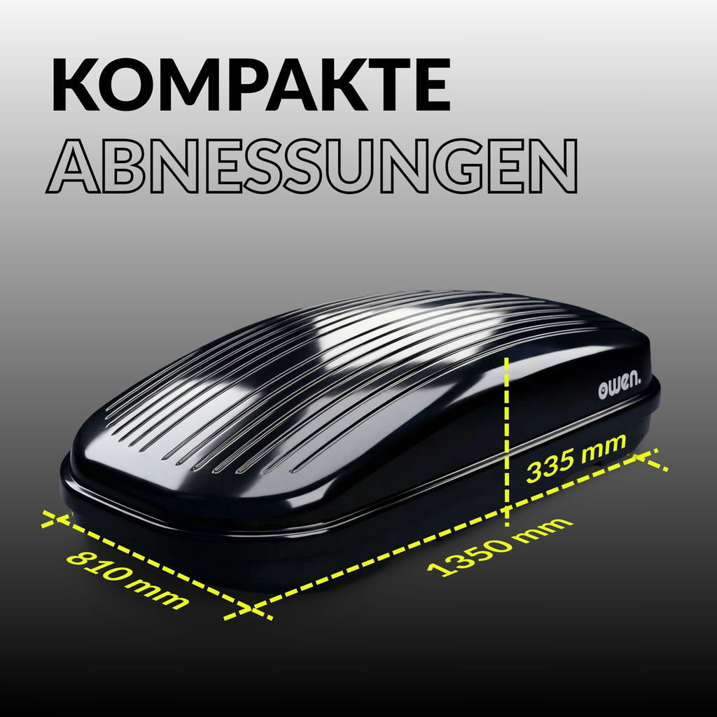 Dachbox Auto 320 L mit 75 kg Zuladung, aerodynamische Gepäckbox aus ABS, ASA und PC in Schwarz Glänzend mit Schnellspanner, beidseitiger Öffnung und