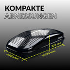 Dachbox Auto 320 L mit 75 kg Zuladung, aerodynamische Gepäckbox aus ABS, ASA und PC in Schwarz Glänzend mit Schnellspanner, beidseitiger Öffnung und