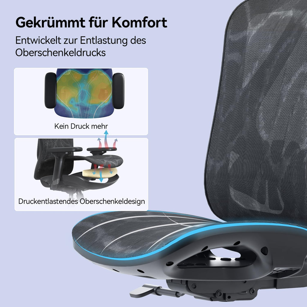 Ergonomischer Bürostuhl M57 mit 3D-Armlehne und Lendenwirbelstütze, Netz-Hochlehne, bis 150 kg, schwarz