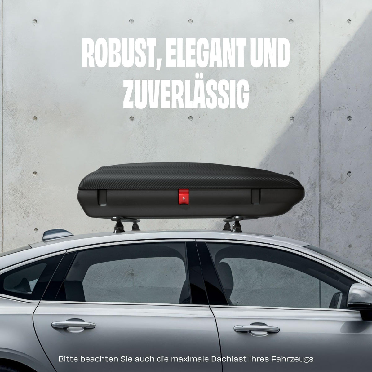 Dachbox 320 l für Auto aus Polypropylen in Schwarz mit Zentralverriegelung und Carbonlook