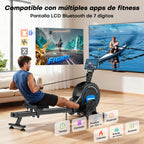Rameur magnétique d'appartement 16 niveaux résistance double rail écran LED Bluetooth capacité 160 kg