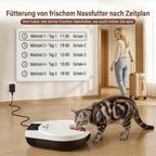 Automatischer Nassfutterautomat für Katzen mit Kühlung und Heizung, 5 Edelstahlschalen 304, 1,25 L, 3 Tage Frische