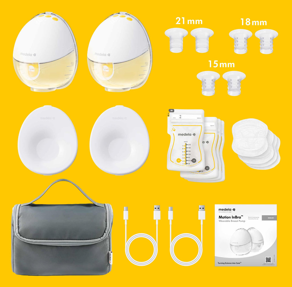 Tragbare elektrische Milchpumpe Motion InBra mit Aufbewahrungstasche, 2-Phase Expression Technologie und 9 Abpumpstufen, 24 mm Brusthaube sowie