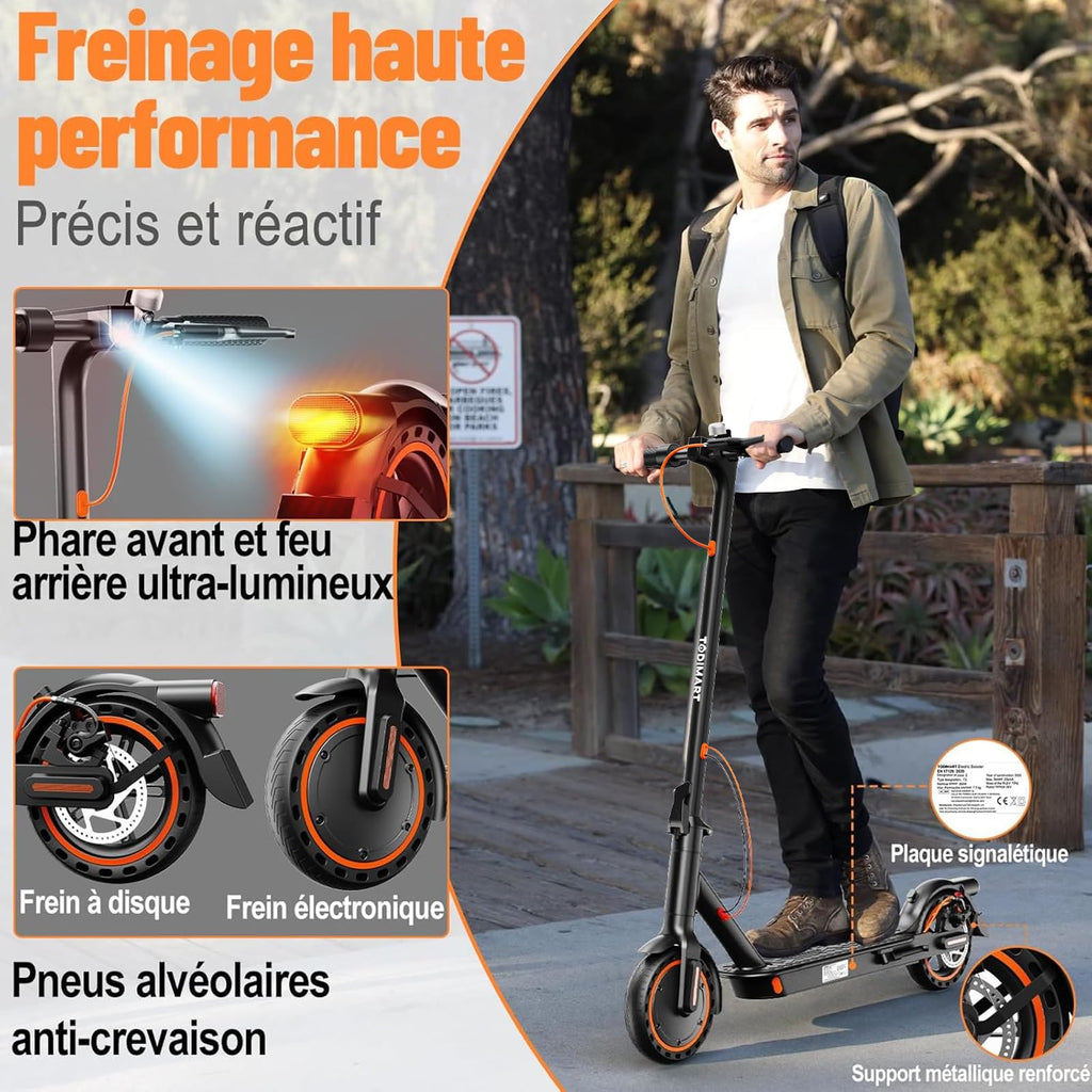 Trottinette électrique adulte T3 350W 36V 7.8Ah 25 km/h pliable pneus nid d'abeille autonomie 35 km charge 120 kg
