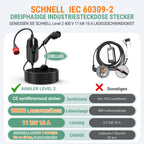 Mobile Wallbox 11 kW mit App-Steuerung, 400 V, 8-16 A, 3-phasig, 7,6 m Typ-2-Ladekabel, IP66, OLED, inkl. Transporttasche und Wandhalterung, schwarz