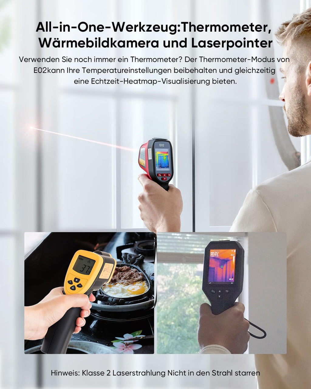 Wärmebildkamera E02 mit SuperIR 240 x 240 IR-Auflösung und visueller Kamera, 20 Hz, -20 °C bis 400 °C