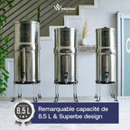 Système de filtration d'eau par gravité Earth WEEP850 8,5 L en acier inoxydable AISI 304 avec 2 filtres O'Pure 2 et robinet indicateur de niveau