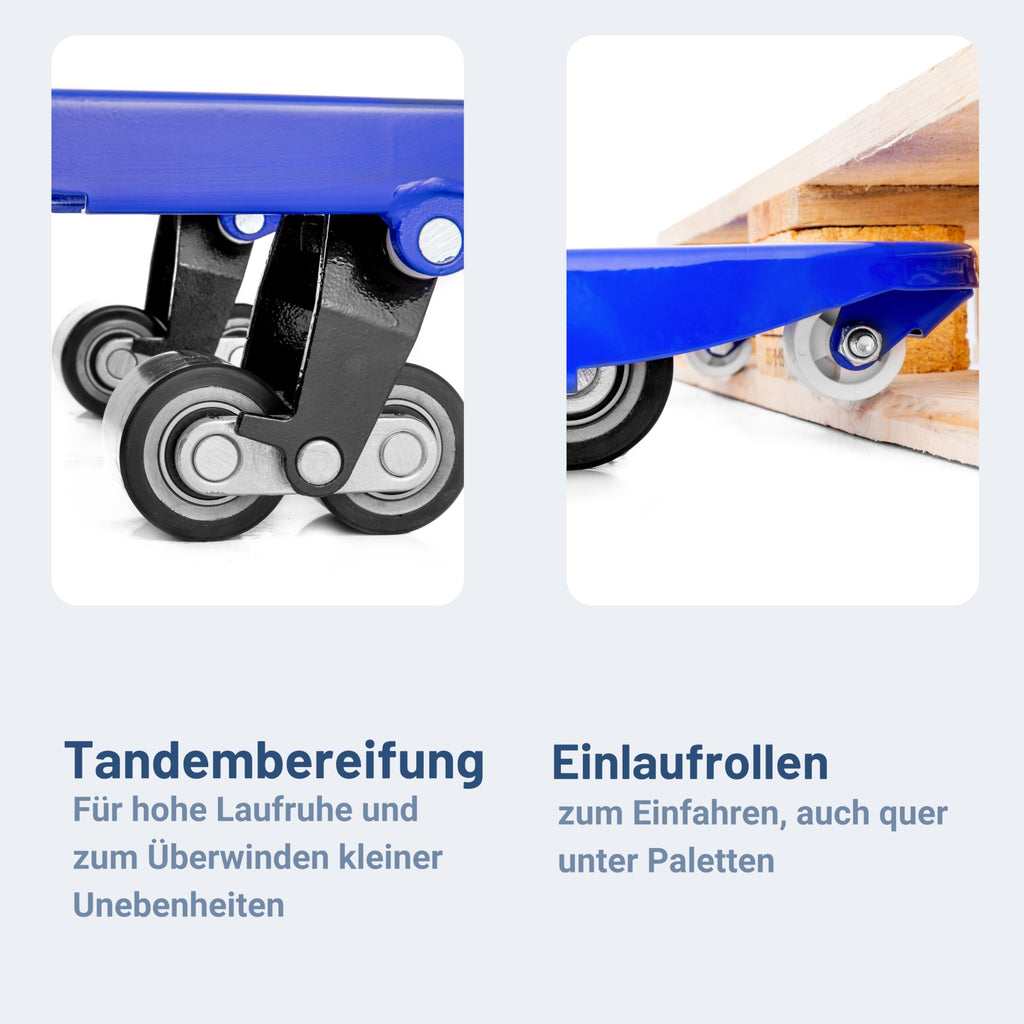 Hubwagen 2500 kg aus Stahl mit 1150 mm Gabellänge und Polyurethan-Lenkrädern für Euro-Paletten