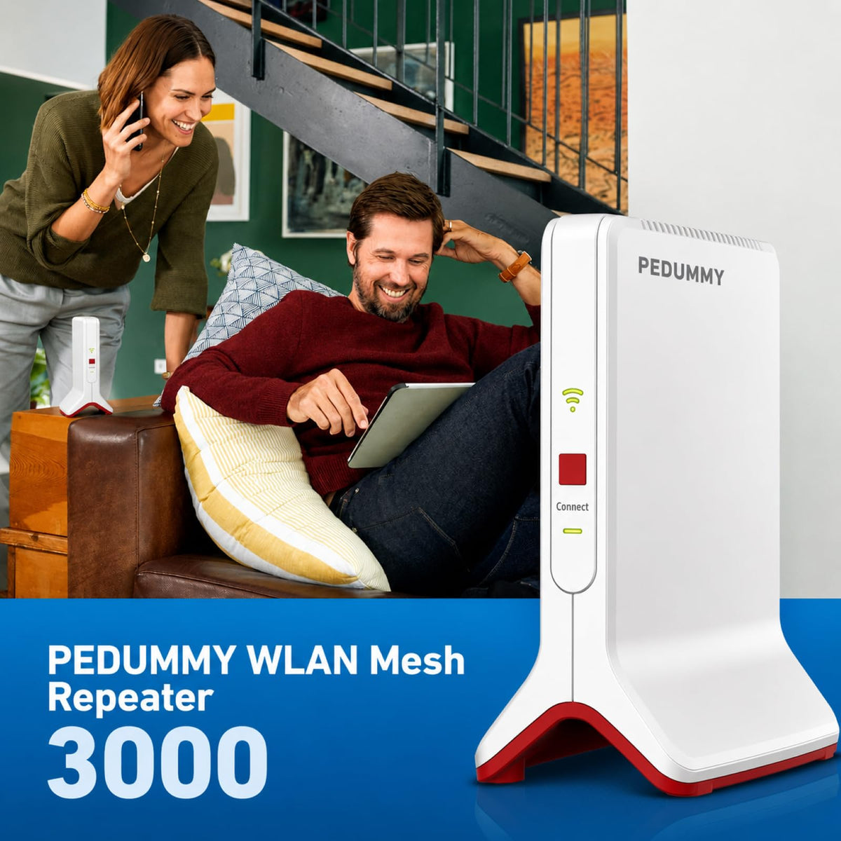 WLAN Repeater FRITZ!Repeater 3000 Tri-Band Mesh bis 3000 MBit/s mit 2 Gigabit-LAN-Anschlüssen und Netzwerkkabel