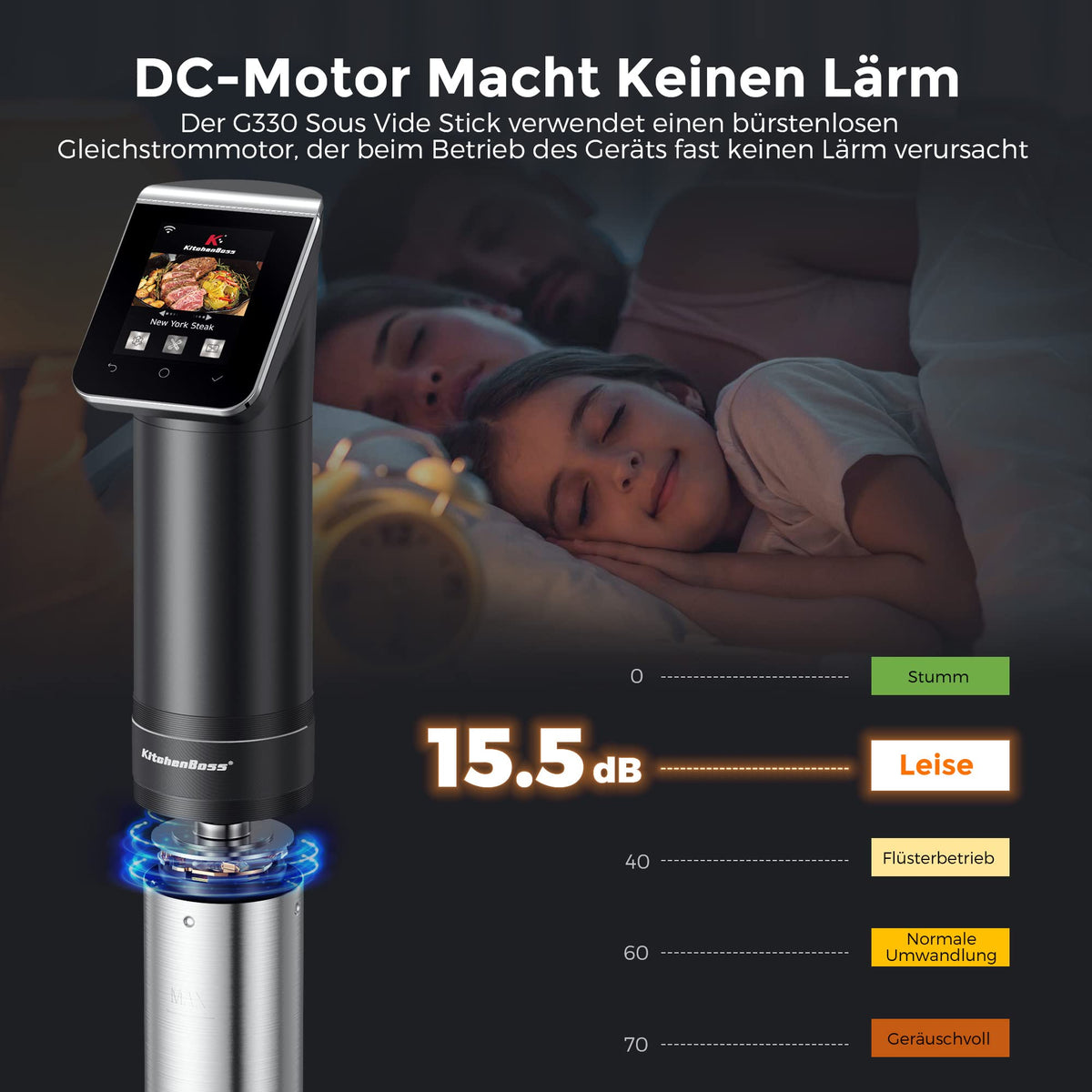 Sous Vide Garer Stick G330 mit WLAN, Präzisionskocher bis 90 °C, IPX7 wasserdicht, 1100 W, TFT-Touchdisplay und Timer