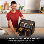Heißluftfritteuse 9,5 L mit 2 Fächern und 6-in-1-Funktionen Dual Zone Airfryer mit Silikonzange Antihaftbeschichtung