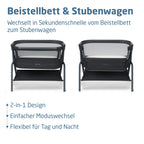 Baby Beistellbett Iora² von 0-6 Monaten mit CloudCore-Matratze, 5 Höhenstufen und Easy Slide, klappbar mit Rollen und Tragetasche, Elegance Graphite