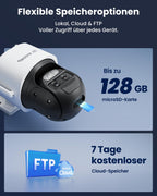 4K 3G/4G LTE Solar Überwachungskamera mit SIM Karte, 360° PTZ Auto-Tracking und KI-Erkennung für Menschen, Fahrzeuge und Haustiere