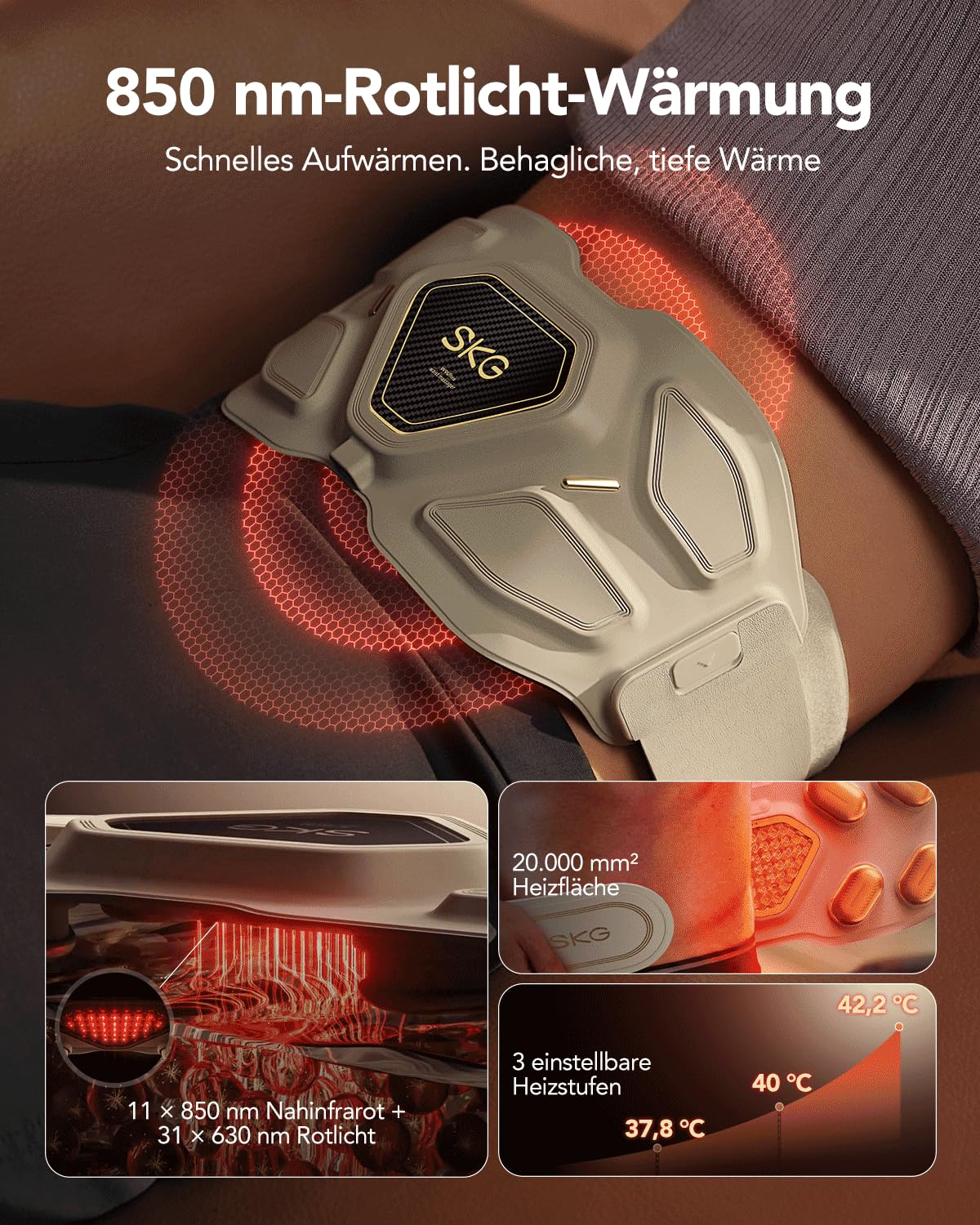 Massagegürtel für den unteren Rücken W9 Ultra mit Knetmassage, 850nm-NIR-Wärme und App-Steuerung, kabellos