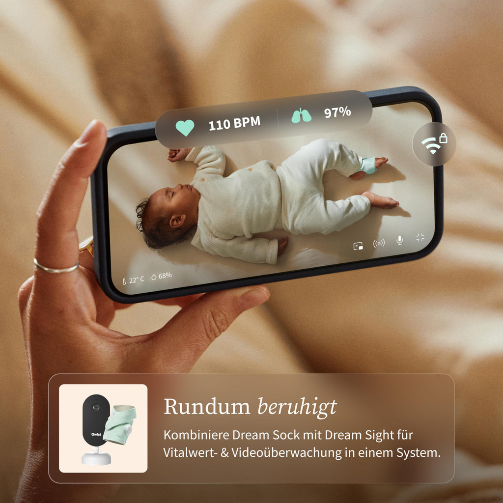 Babyüberwachungssocke mit App Dream Sock 0–18 Monate Herzfrequenz Sauerstoffwerte Schlaftracking Echtzeit-Benachrichtigungen Rosa