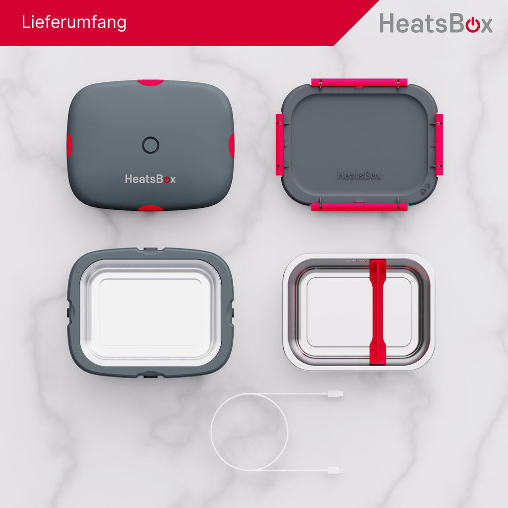 Elektrische Lunchbox mit Akku und App-Steuerung, 925 ml Edelstahl-Innenschale, auslaufsicher, 100 Watt